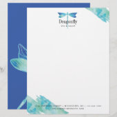 Elegant Blue en Aqua Waterverf Dragonfly Logo (Voorkant / Achterkant)