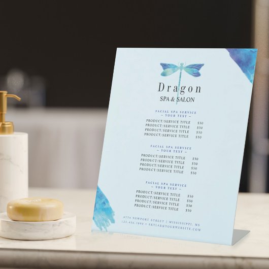 Elegant Blue en Aqua Waterverf Dragonfly Reclamebord Met Voetstuk