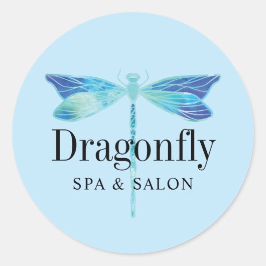 Elegant Blue en Aqua Waterverf Dragonfly Ronde Sticker (Voorkant)