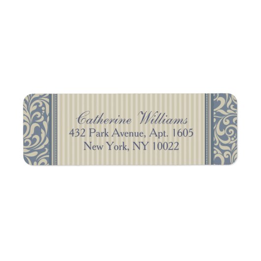 Elegant Blue en Beige Baroque Pattern Etiket (Voorkant)