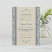 Elegant Blue en beige Baroque Pattern Wedding Kaart (Staand voorkant)