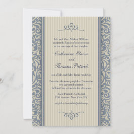 Elegant Blue en beige Baroque Pattern Wedding Kaart