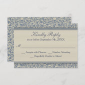 Elegant Blue en beige Baroque Wedding RSVP (Voorkant / Achterkant)