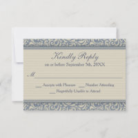 Elegant Blue en beige Baroque Wedding RSVP