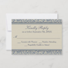 Elegant Blue en beige Baroque Wedding RSVP