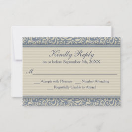 Elegant Blue en beige Baroque Wedding RSVP Kaartje