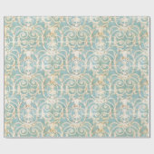 Elegant Blue en Beige Damask Cadeaupapier (Vlak)