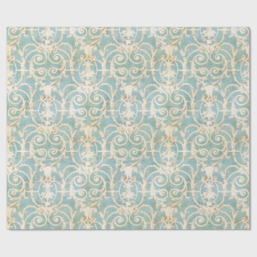 Elegant Blue en Beige Damask Cadeaupapier (Vlak)