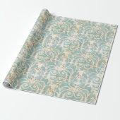 Elegant Blue en Beige Damask Cadeaupapier (Uitgerold)