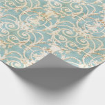 Elegant Blue en Beige Damask Cadeaupapier<br><div class="desc">Dit elegante omslagpapier heeft een patroon van blauwe en beige vogel.  Ideaal voor bruiloften of andere speciale gelegenheden.</div>