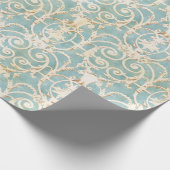 Elegant Blue en Beige Damask Cadeaupapier (Hoek)