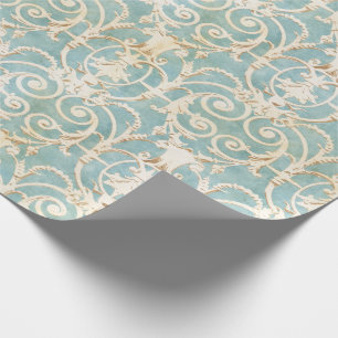 Elegant Blue en Beige Damask Cadeaupapier