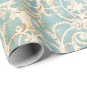 Elegant Blue en Beige Damask Cadeaupapier (Rol Hoek)