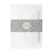 Elegant Blue en Beige Damask met Initialen Uitnodigingen Wikkel (Voorkant Voorbeeld)