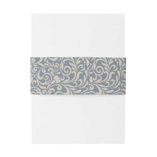 Elegant Blue en Beige Damask met Initialen Uitnodigingen Wikkel (Achterkant Voorbeeld)