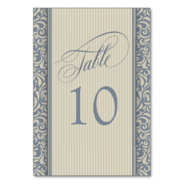 Elegant Blue en beige Damask Table Number Kaart
