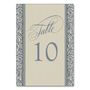 Elegant Blue en beige Damask Table Number Kaart