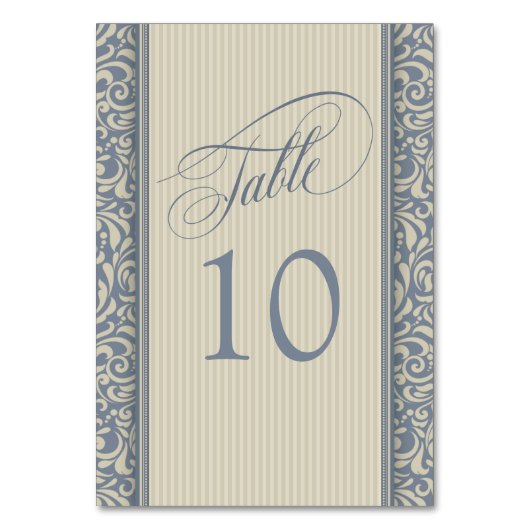 Elegant Blue en beige Damask Table Number Kaart (Voorkant)