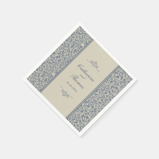 Elegant Blue en Beige Pattern Wedding Servetten (Hoek)