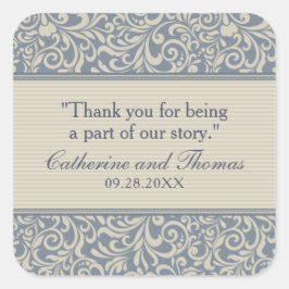 Elegant Blue en Beige Pattern Wedding Vierkante Sticker