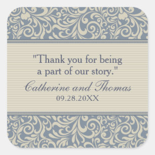 Elegant Blue en Beige Pattern Wedding Vierkante Sticker