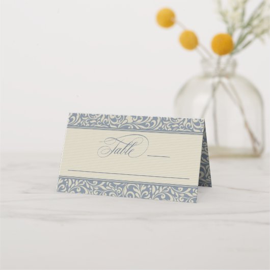 Elegant Blue en Beige Wedding Plaatskaartje (Voorkant)