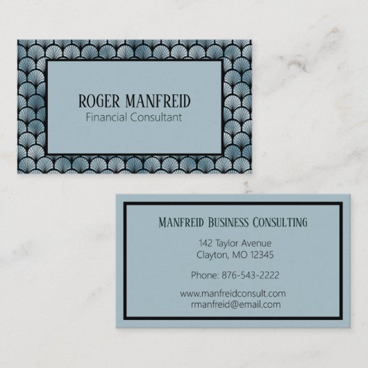 Elegant Blue en Black Art Deco Visitekaartje (Voorkant / Achterkant)