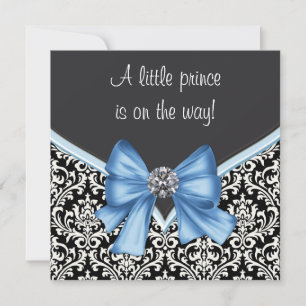 Elegant Blue en Black Damask Prince Baby shower Kaart