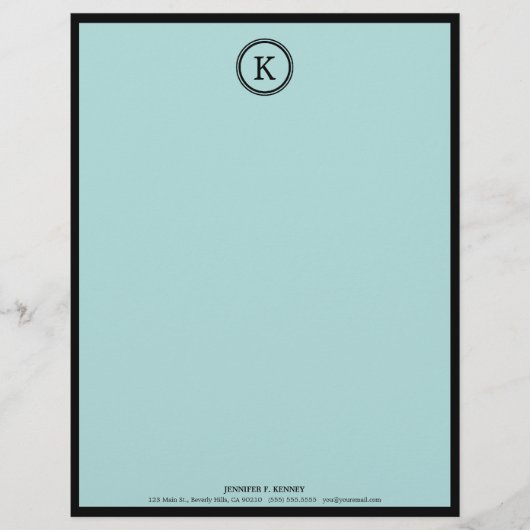 Elegant Blue en Black Monogram Letterhead Briefhoofd Ontwerp (Voorkant)