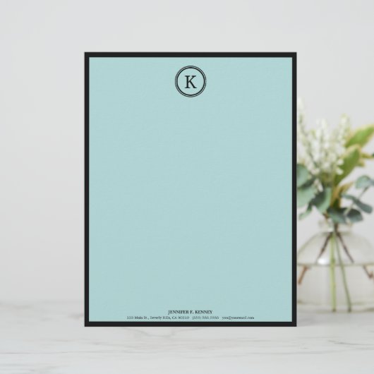 Elegant Blue en Black Monogram Letterhead Briefhoofd Ontwerp (Staand voorkant)