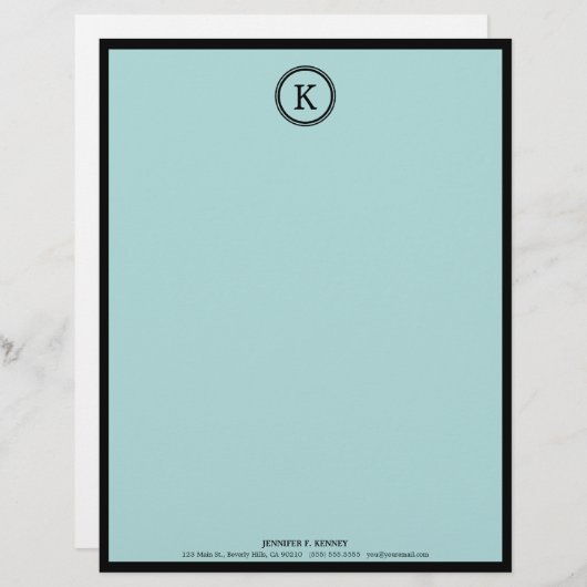 Elegant Blue en Black Monogram Letterhead Briefhoofd Ontwerp (Voorkant / Achterkant)