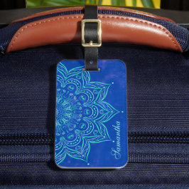 Elegant Blue en Blauwgroen Aqua Mandala Monogramme Bagagelabel