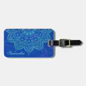 Elegant Blue en Blauwgroen Aqua Mandala Monogramme Bagagelabel (Voorkant horizontaal)
