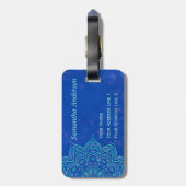 Elegant Blue en Blauwgroen Aqua Mandala Monogramme Bagagelabel (Achterkant verticaal)