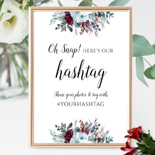 Elegant Blue en Bourgogne Floral voor hashtag Poster