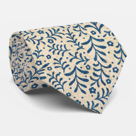 Elegant Blue en Cream Botanical Calico Pattern Stropdas