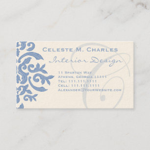 Elegant Blue en Cream Damask Letter C Visitekaartje
