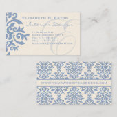 Elegant Blue en Cream Damask Letter E Visitekaartje (Voorkant / Achterkant)