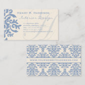 Elegant Blue en Cream Damask Letter H Visitekaartje (Voorkant / Achterkant)