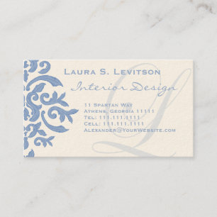 Elegant Blue en Cream Damask Letter L Visitekaartje