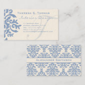 Elegant Blue en Cream Damask Letter T Visitekaartje (Voorkant / Achterkant)