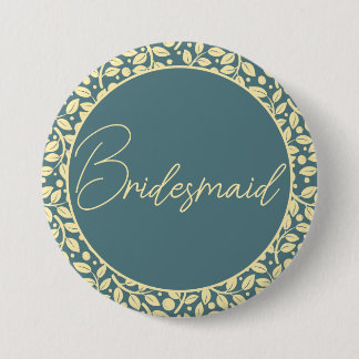 Elegant Blue en Cream Leaf Bridesmaid Ronde Button 7,6 Cm