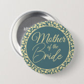 Elegant Blue en Cream Leaf Moeder van de Bride Ronde Button 7,6 Cm (Voorkant /achterkant)