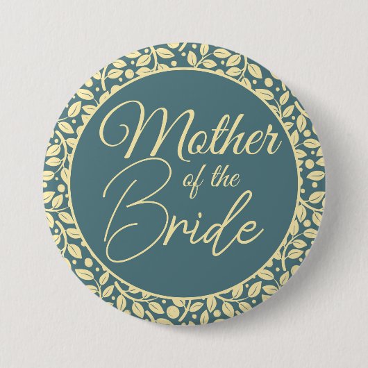 Elegant Blue en Cream Leaf Moeder van de Bride Ronde Button 7,6 Cm (Voorkant)