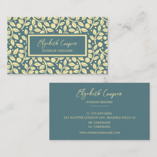Elegant Blue en Cream Leaf Pattern Visitekaartje
