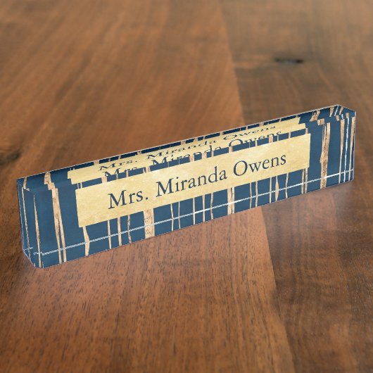 Elegant Blue en Faux Gold Foil Naambordje (Zijkant)