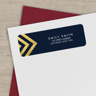 Elegant Blue en Faux Gold Geometric Address Etiket