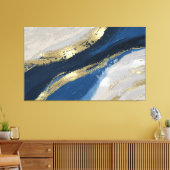 Elegant Blue en Gold Abstract Art Canvas Afdruk (Insitu (Woonkamer))