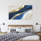 Elegant Blue en Gold Abstract Art Canvas Afdruk (Insitu (Slaapkamer))