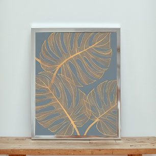 Elegant Blue en Gold Abstract Art Foto Afdruk